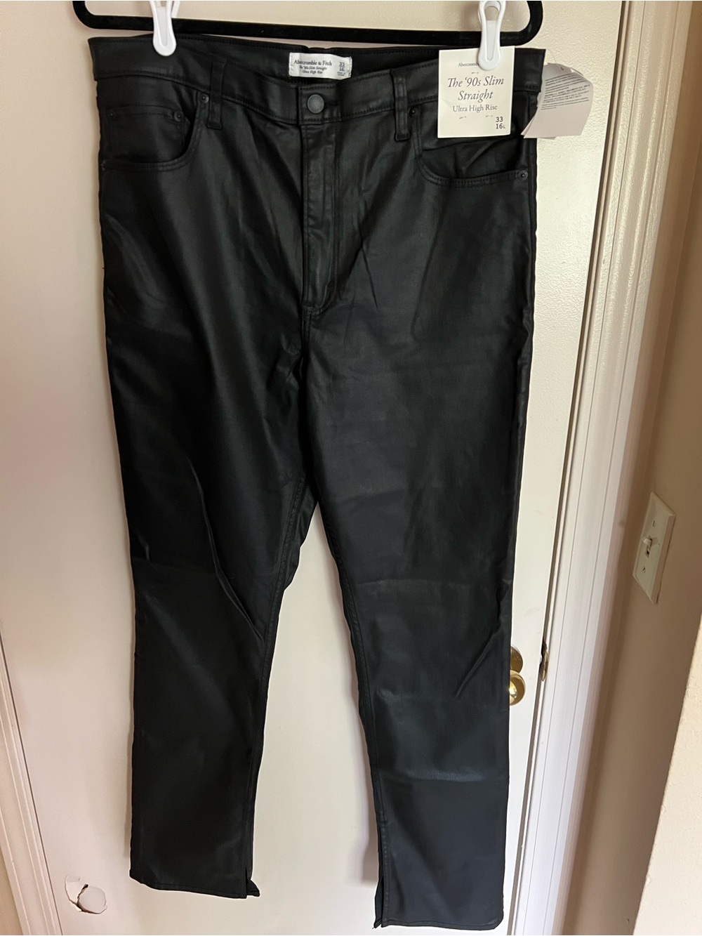 A&F The 90’s Slim Straight Coated Denim Jeans